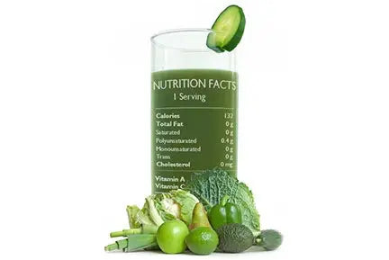 Green juice with fresh produce like kale, cucumber, and avocado—packed with nutrients.