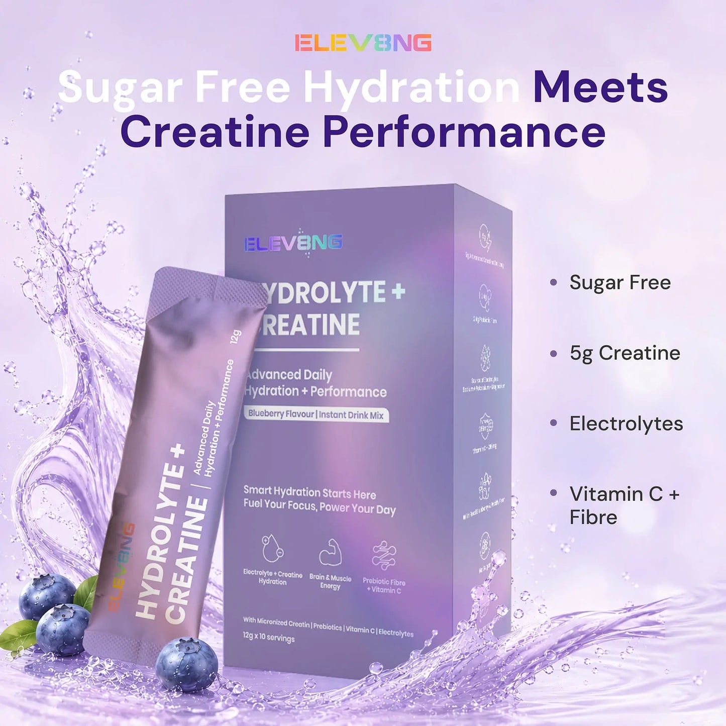 ELEV8NG Hydrolyte + Creatine – Berry Hydration Drink Mix (10 Sachets) 5g Micronised Creatine + Electrolytes + Prebiotic Fibre + Vitamin C (Copy) (Copy) (Copy) Goldman Laboratories