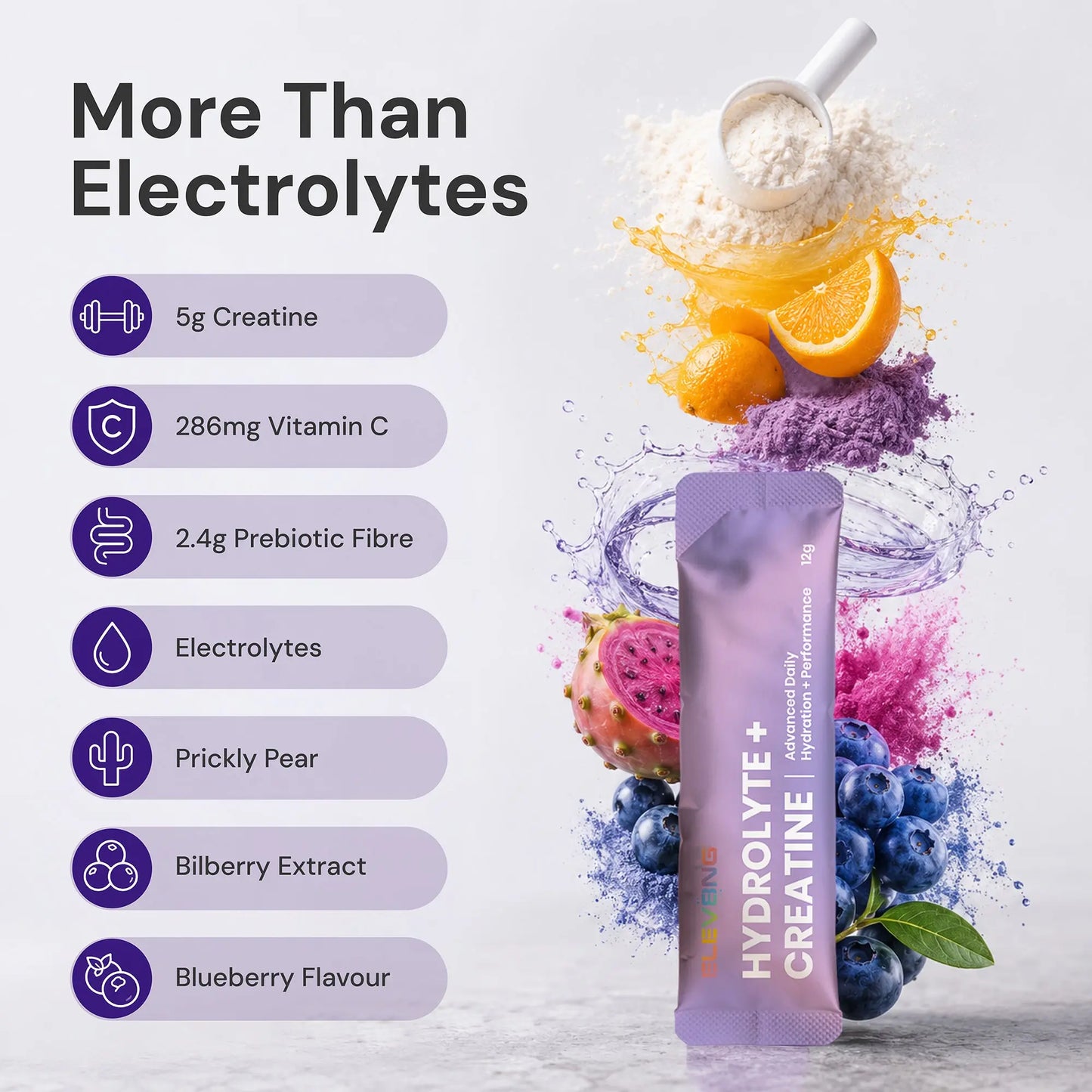 ELEV8NG Hydrolyte + Creatine – Berry Hydration Drink Mix (10 Sachets) 5g Micronised Creatine + Electrolytes + Prebiotic Fibre + Vitamin C (Copy) (Copy) (Copy) Goldman Laboratories