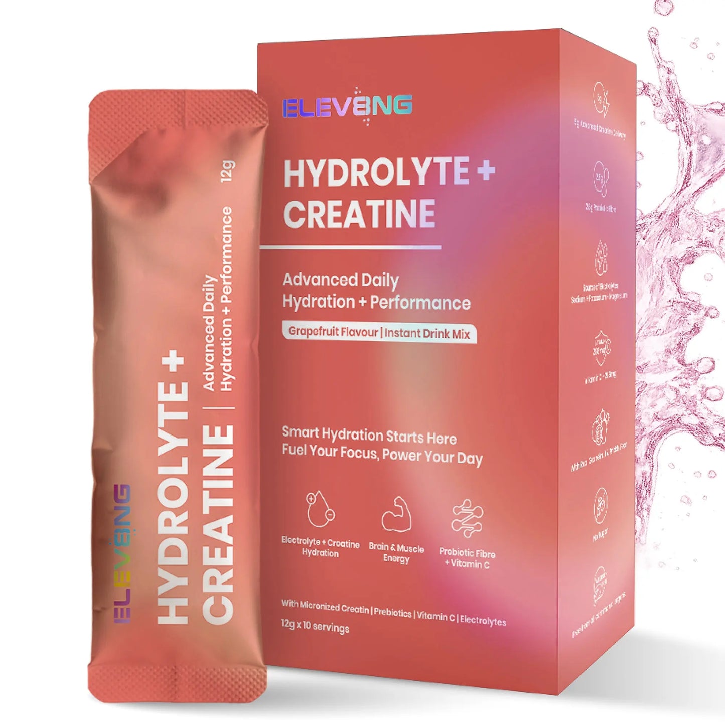 ELEV8NG Hydrolyte + Creatine – Grapefruit Hydration Drink Mix (10 Sachets) 5g Micronised Creatine + Electrolytes + Prebiotic Fibre + Vitamin C (Copy) Goldman Laboratories