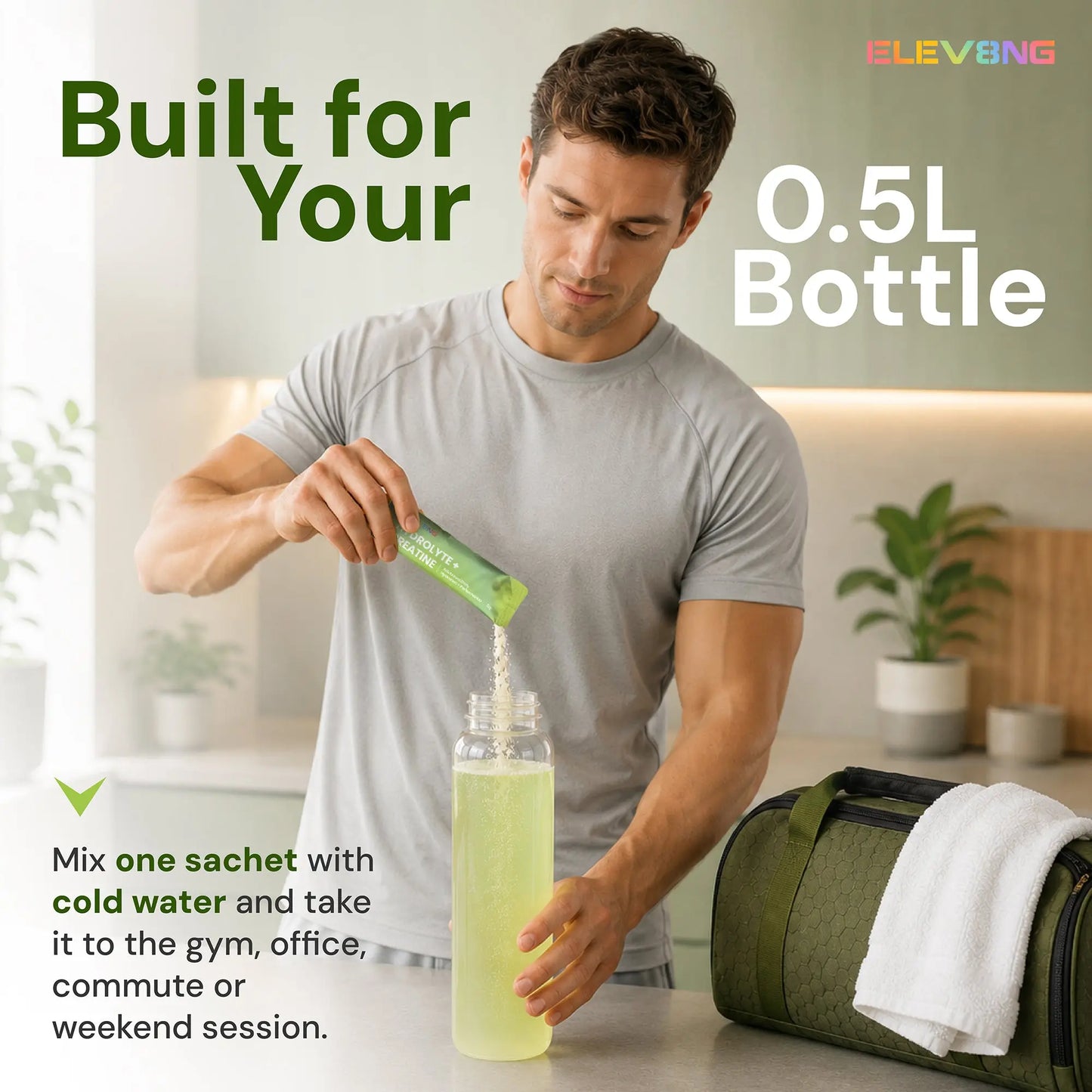 ELEV8NG Hydrolyte + Creatine – Lime Hydration Drink Mix (10 Sachets) 5g Micronised Creatine + Electrolytes + Prebiotic Fibre + Vitamin C Goldman Laboratories