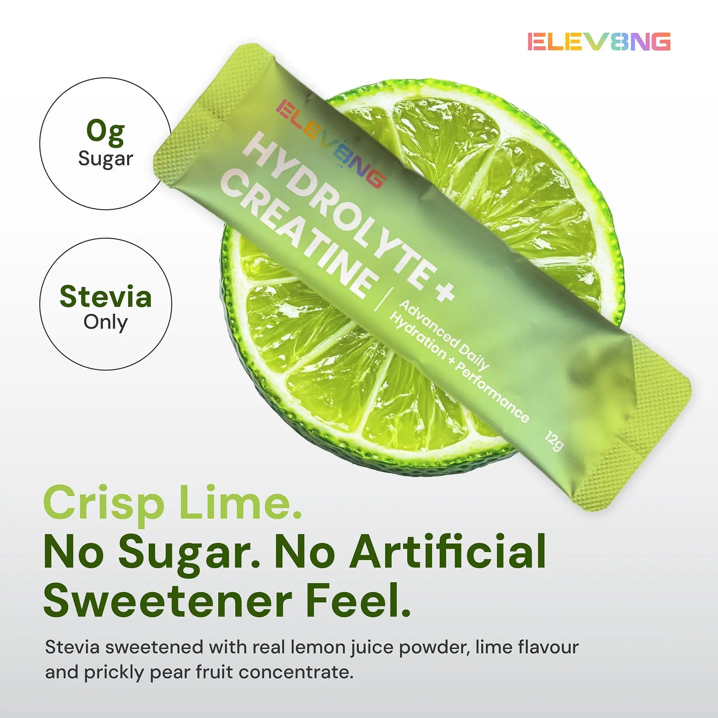 ELEV8NG Hydrolyte + Creatine – Lime Hydration Drink Mix (10 Sachets) 5g Micronised Creatine + Electrolytes + Prebiotic Fibre + Vitamin C Goldman Laboratories